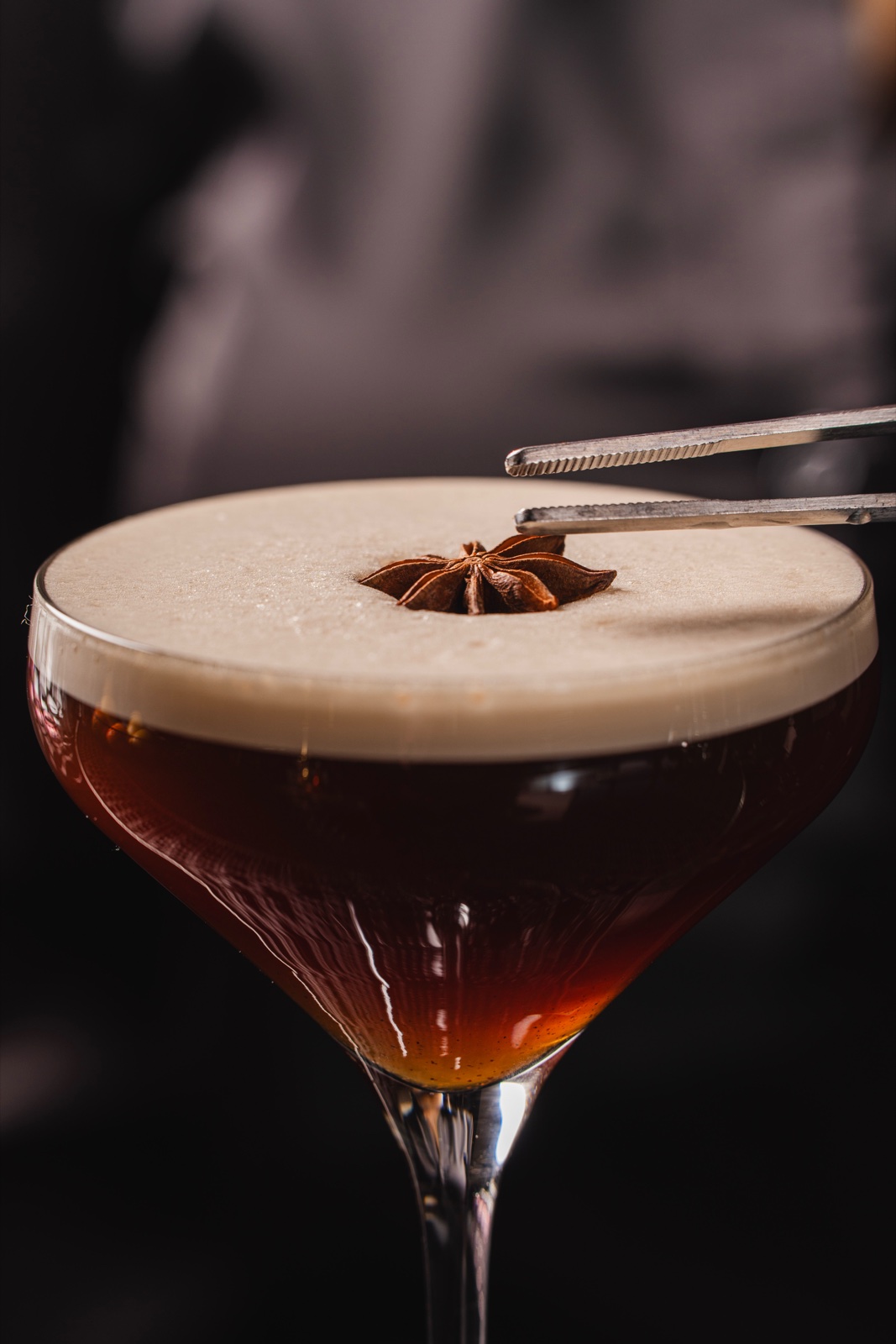 Espresso martini finished with star anise